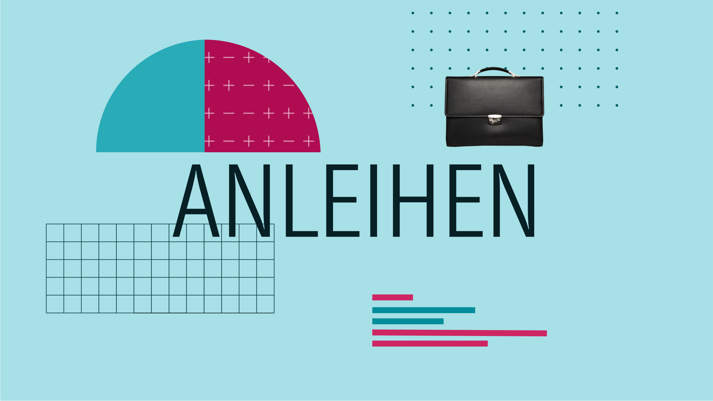 Collage illustration with the text "Anleihen" at the center and a portfolio and graphical elements in the background.