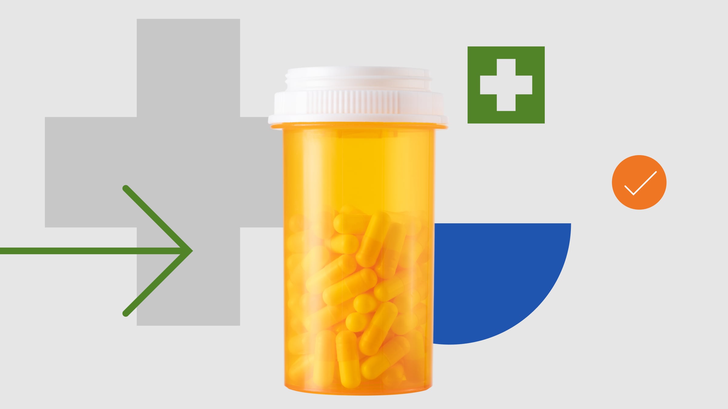 Collage illustration for Healthcare Sector with a pill bottle.