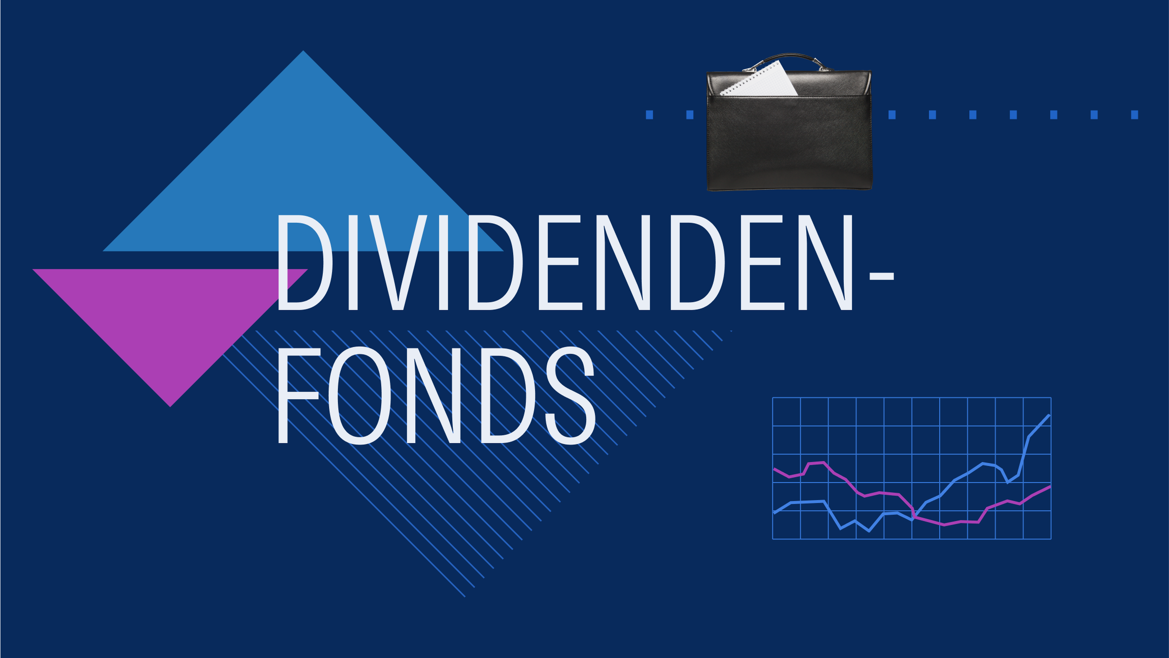 Collage illustration with the text "Dividendenfonds" at the center and a portfolio and graphical elements in the background.