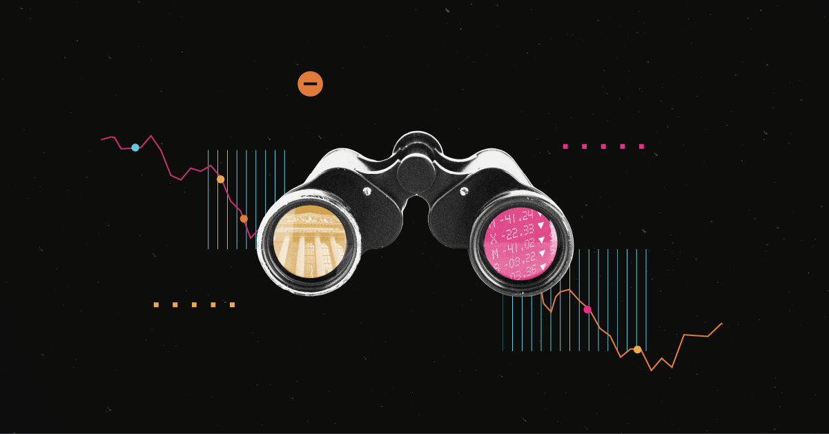 Illustration of binoculars zooming in on market performance