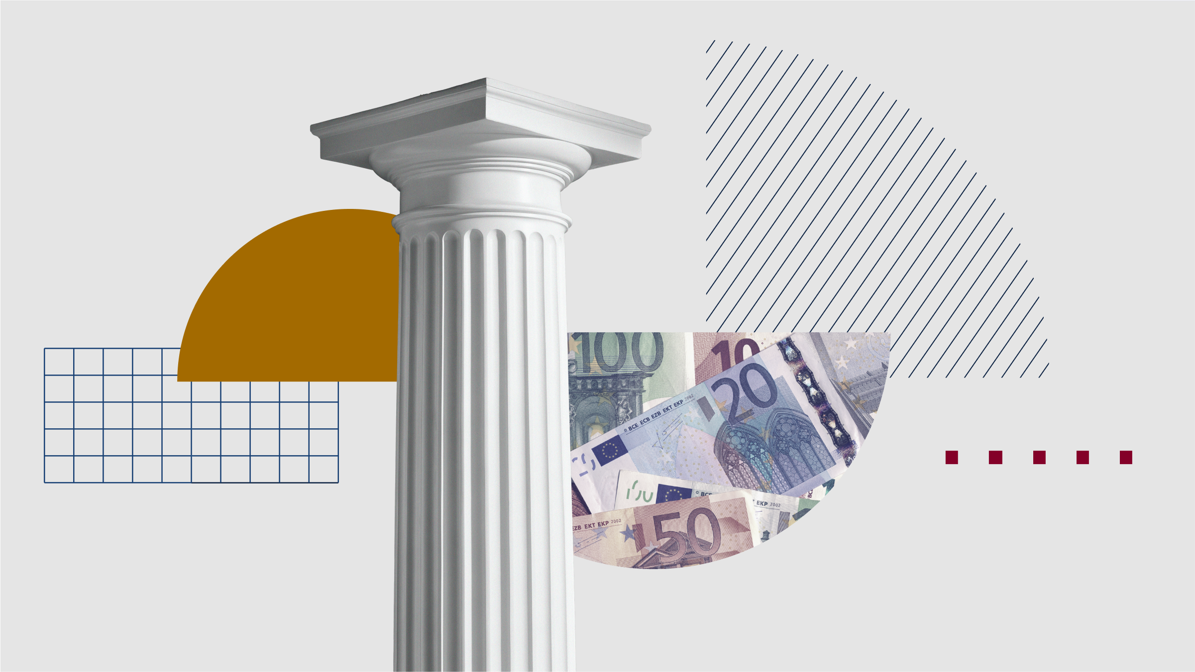 Collage illustration featuring a column and Euro currency
