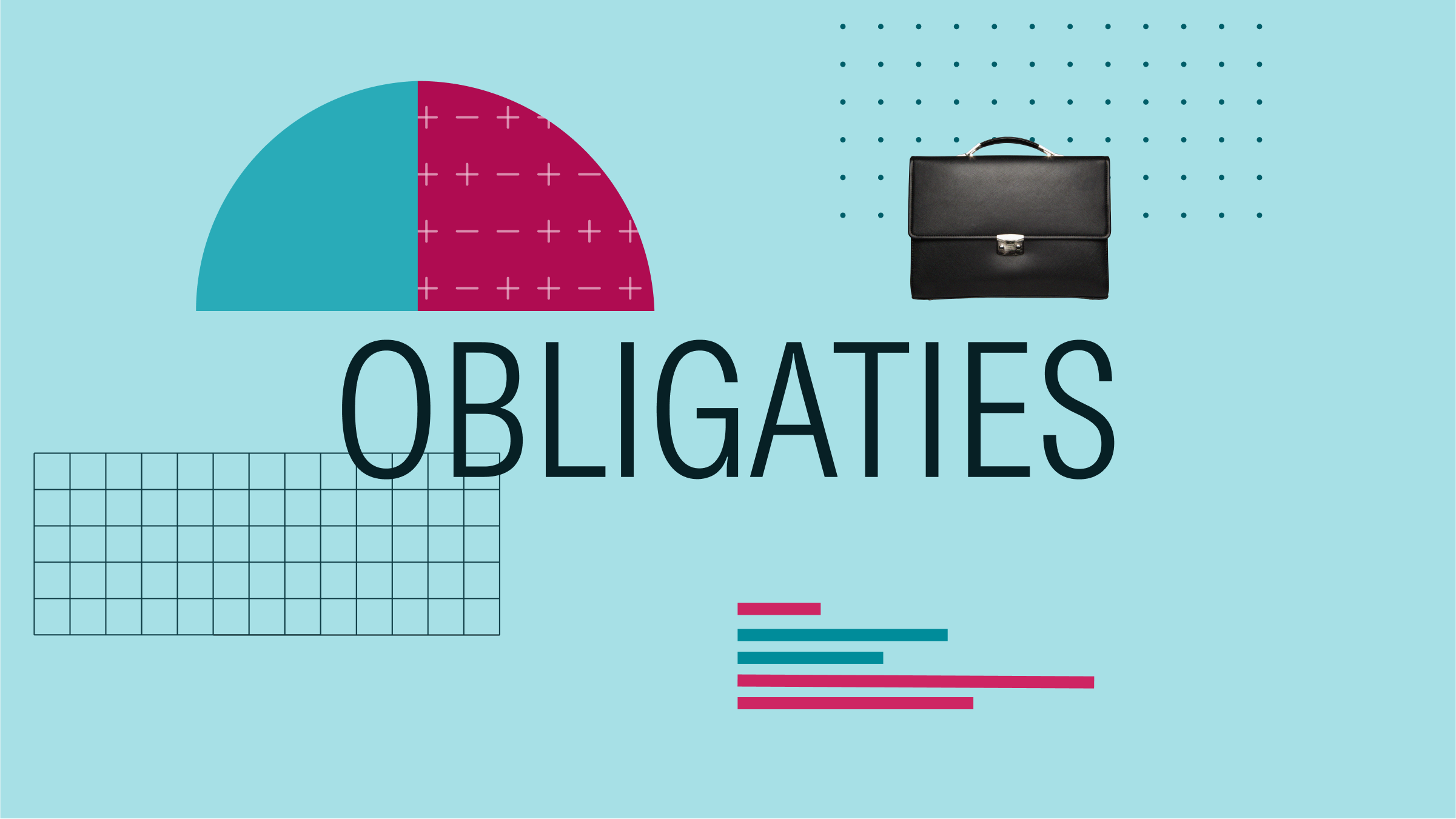 Collage illustration with the text "Obligaties" at the center and a portfolio and graphical elements in the background.