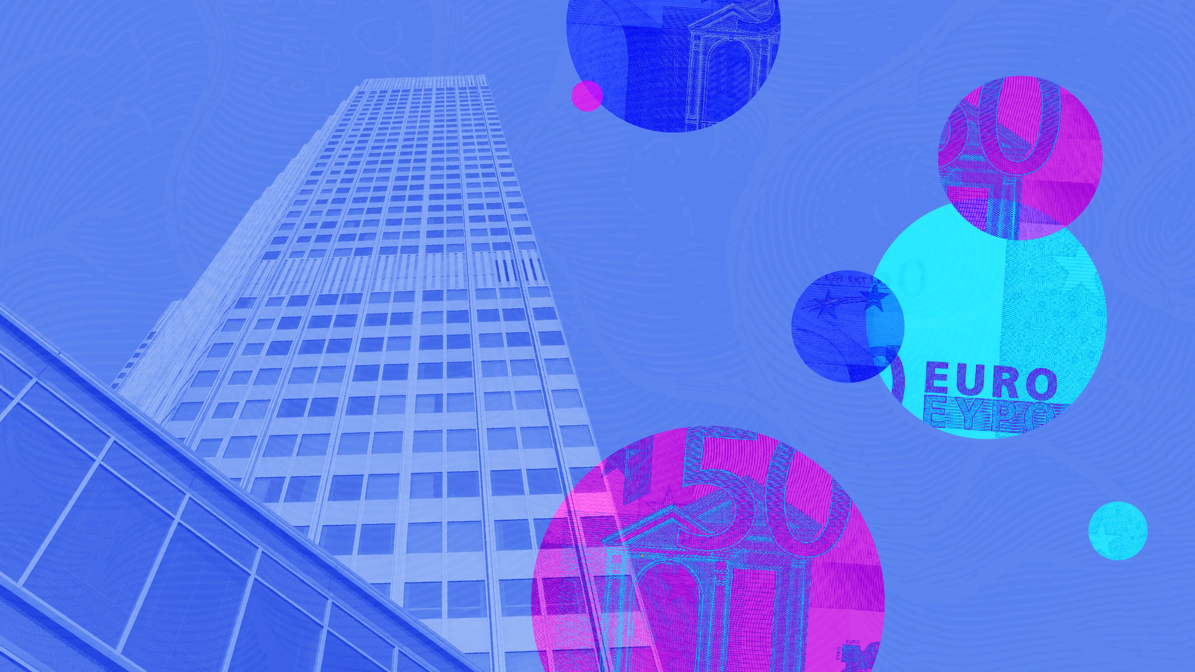 Un'illustrazione di collage che illustra il ruolo della Banque centrale européenne nell'apparizione di una bolla speculativa sul mercato dell'euro.