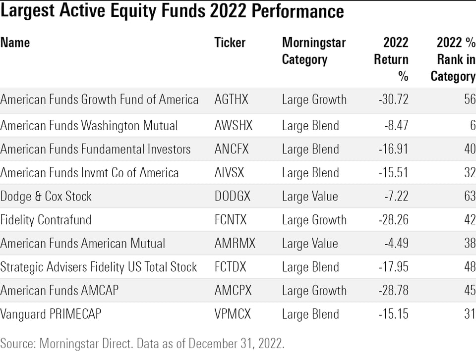 How the Largest Stock Funds Performed in 2022 Morningstar